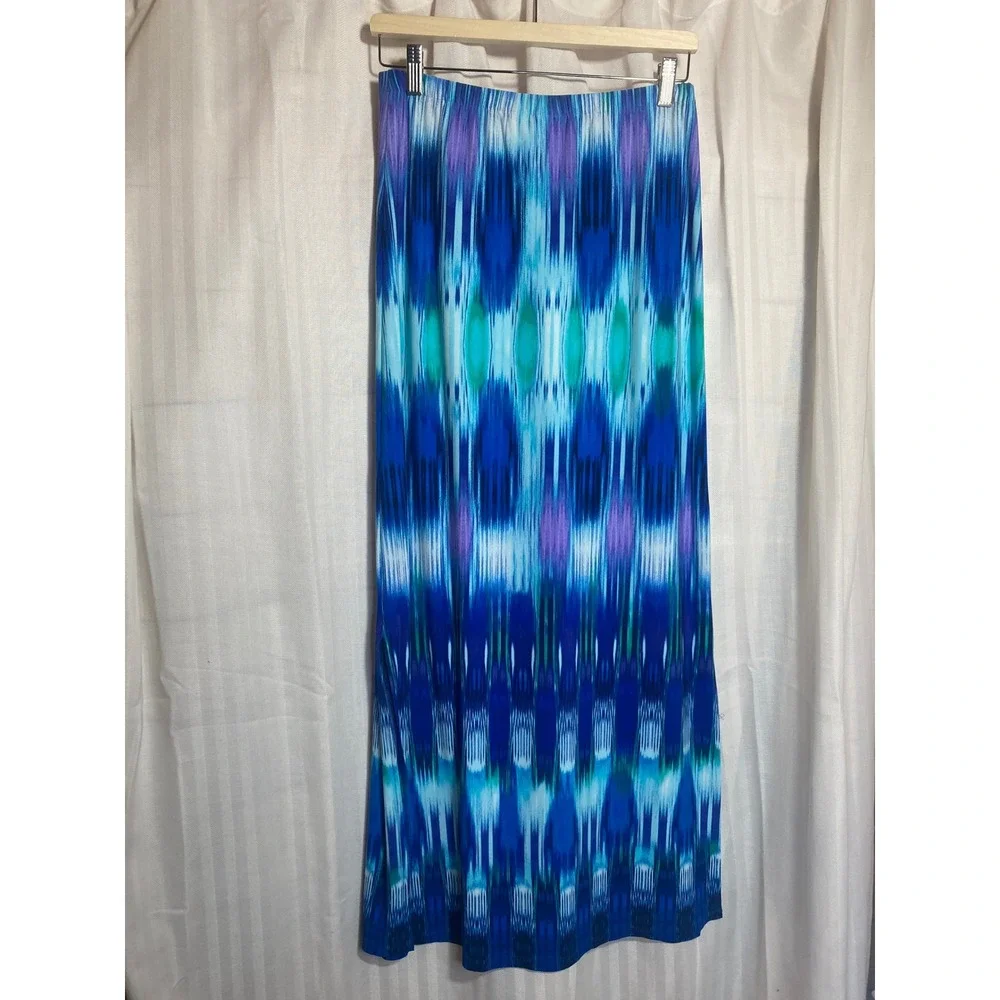 Chicos Womens Maxi Skirt Blue Purple Tie Dye 0 Double‎ Side-Slit Coastal Beach